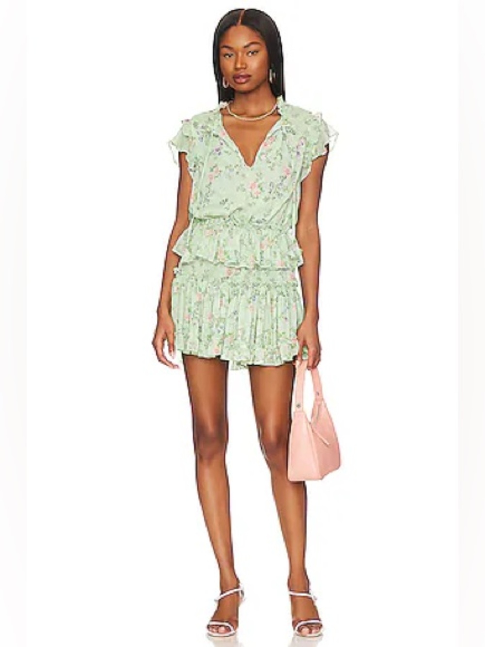 Misa Los Angeles Lilian Mini Dress in Sage Botanica Mix Size S